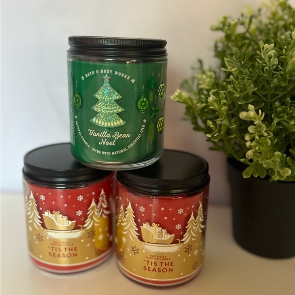 3 Bath & Body Works Tis The Season & Vanilla Bean Single Wick Scented Candle Set - Picture 1 of 5